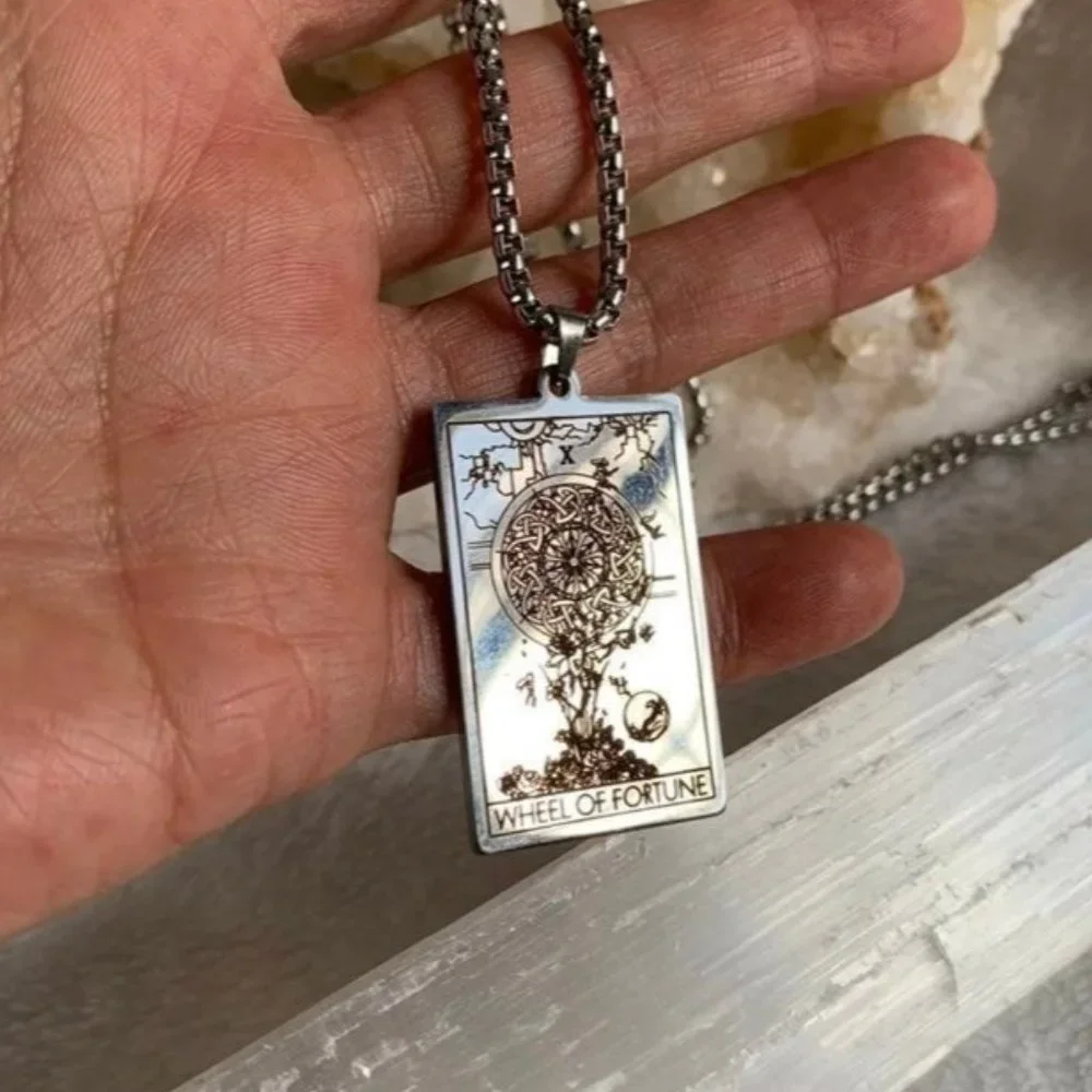 Stainless Steel Tarot Card Necklace Magician Lovers Wheel of Fortune - Picture 8 of 10